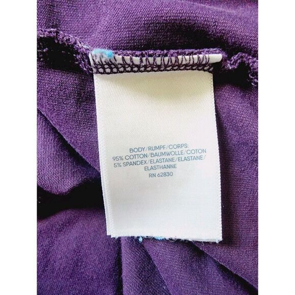 Lands End M Purple Top Long Sleeve Cotton Stretch Pink Neck Trim Round Neck - Picture 6 of 6
